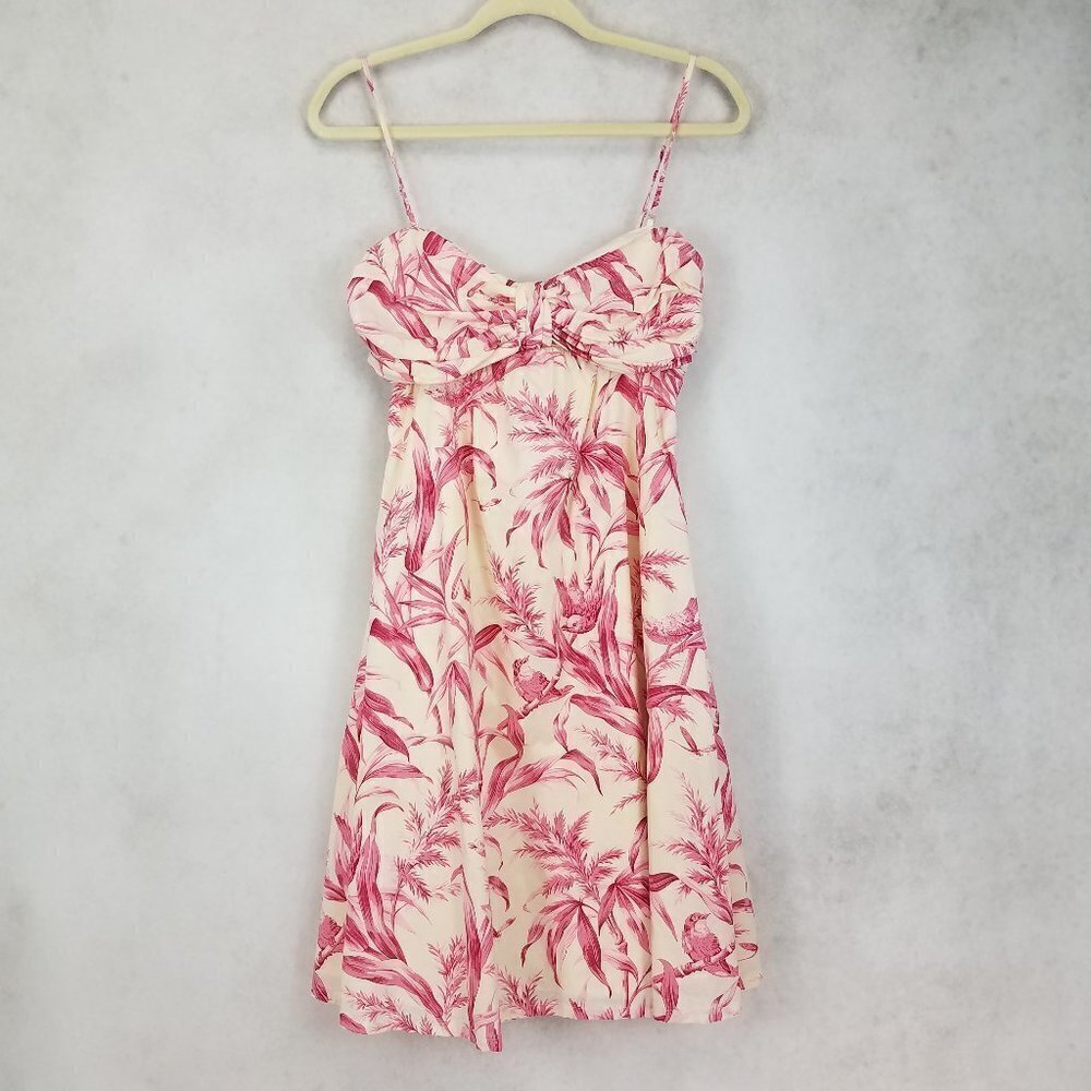Tabitha Size 6 Sleeveless Floral Bird Print A-line Midi Dress